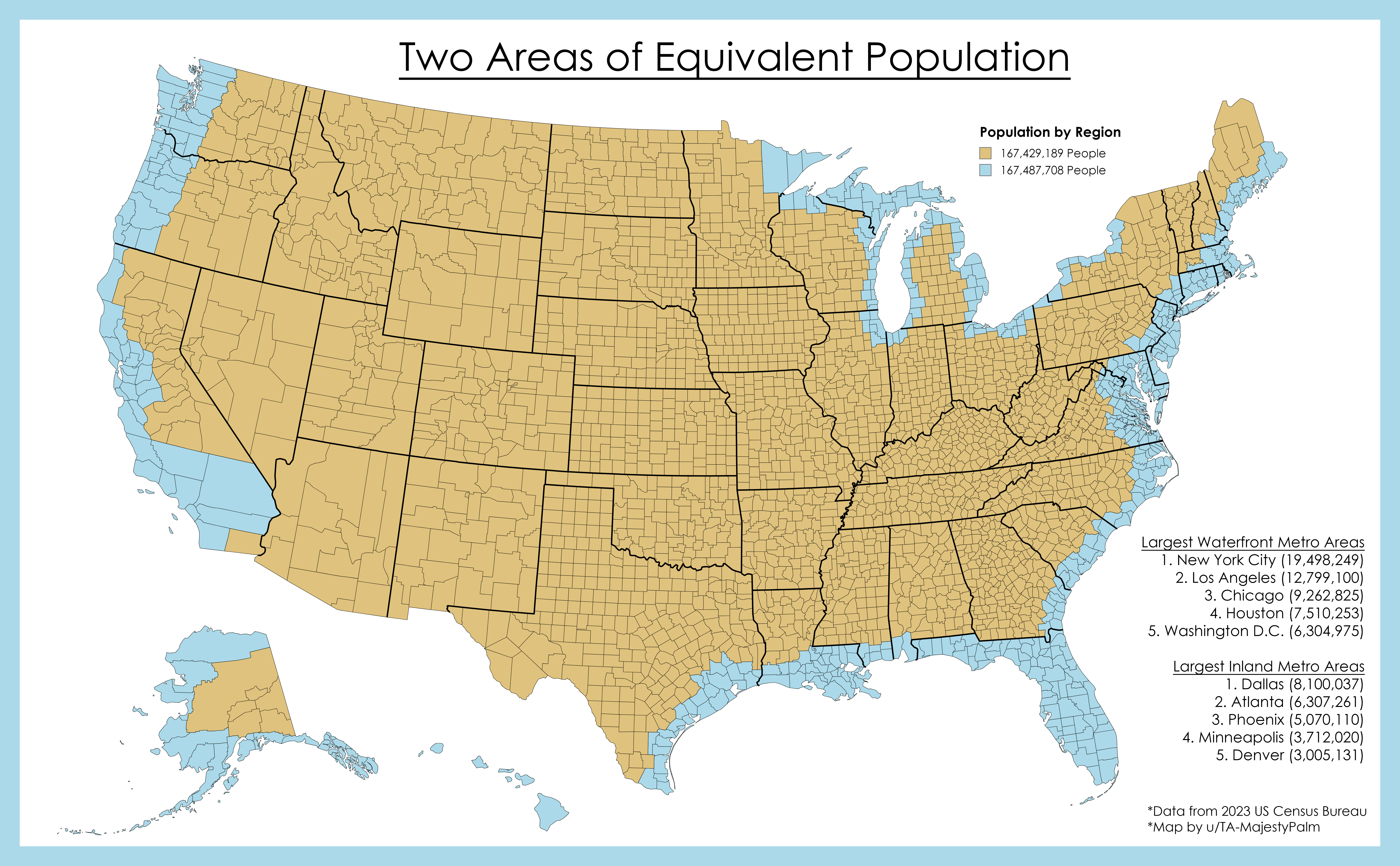 r/MapPorn - US Population Split 50/50