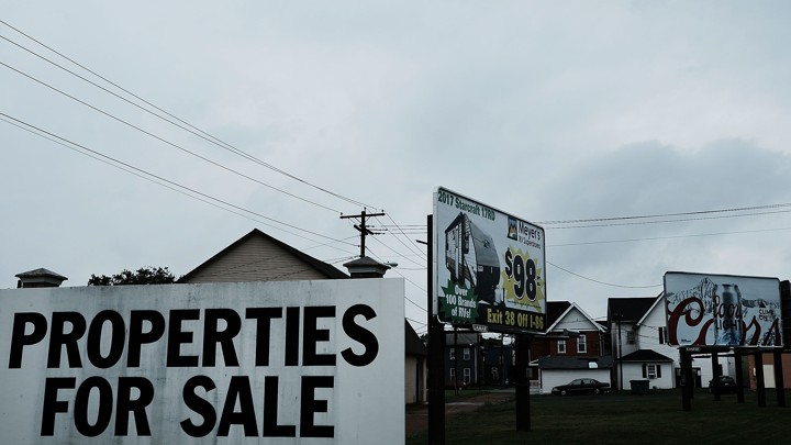 Signs are displayed downtown in the struggling city of Williamsport, which has recently seen an epidemic of opioid use among its population on July 13, 2017 in Williamsport, Pennsylvania. With a population just over 29,000, Williamsport has a poverty rate of over 27%. As cities across the nation continue to cope with an epidemic of opioid use, often in areas with few employment prospects, Williamsport recently experienced 36 heroin overdoses in a 24 hour period.