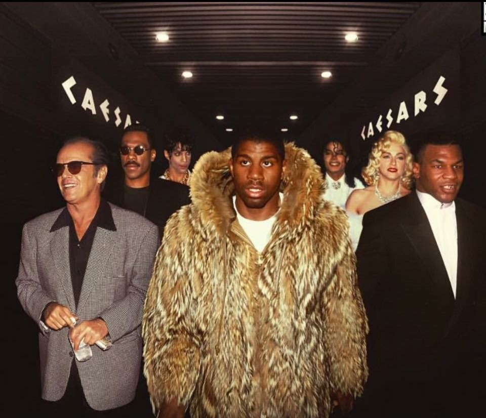 Magic Johnson and his crew strolling into the playoffs (1980s) crew  includes: Madonna Eddie Murphy MJ Prince Jack Nichols… | Magic johnson,  Black hollywood, Johnson